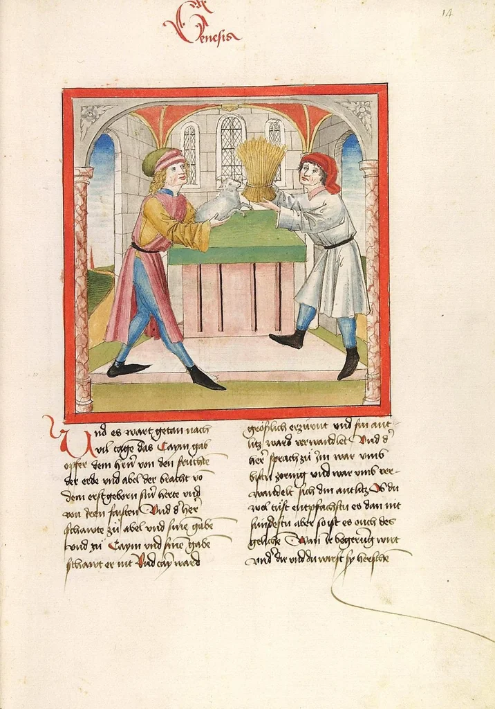 An illustration from Bücher Mose, Josua, Richter, Ruth, 1477, leaf 35