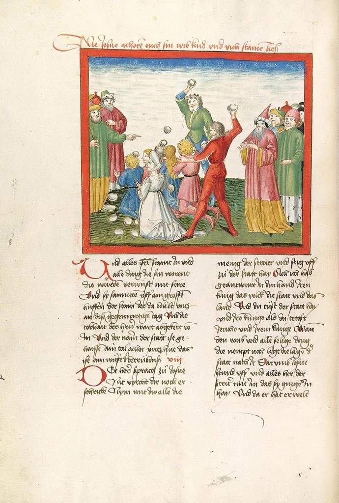 An illustration from Bücher Mose, Josua, Richter, Ruth, 1477, leaf 460