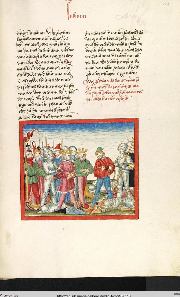 An illustration from Bücher Mose, Josua, Richter, Ruth, 1477, leaf 513