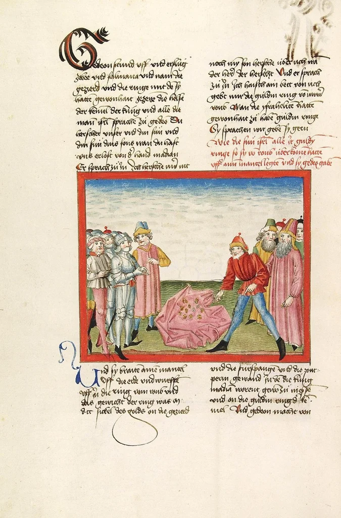 An illustration from Bücher Mose, Josua, Richter, Ruth, 1477, leaf 516