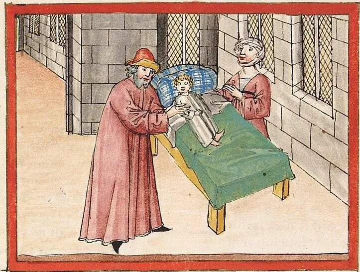 An illustration from Könige, Paralipomenon I und II, Esra, Tobias, Judith, Esther, Hiob, 1477, leaf 196