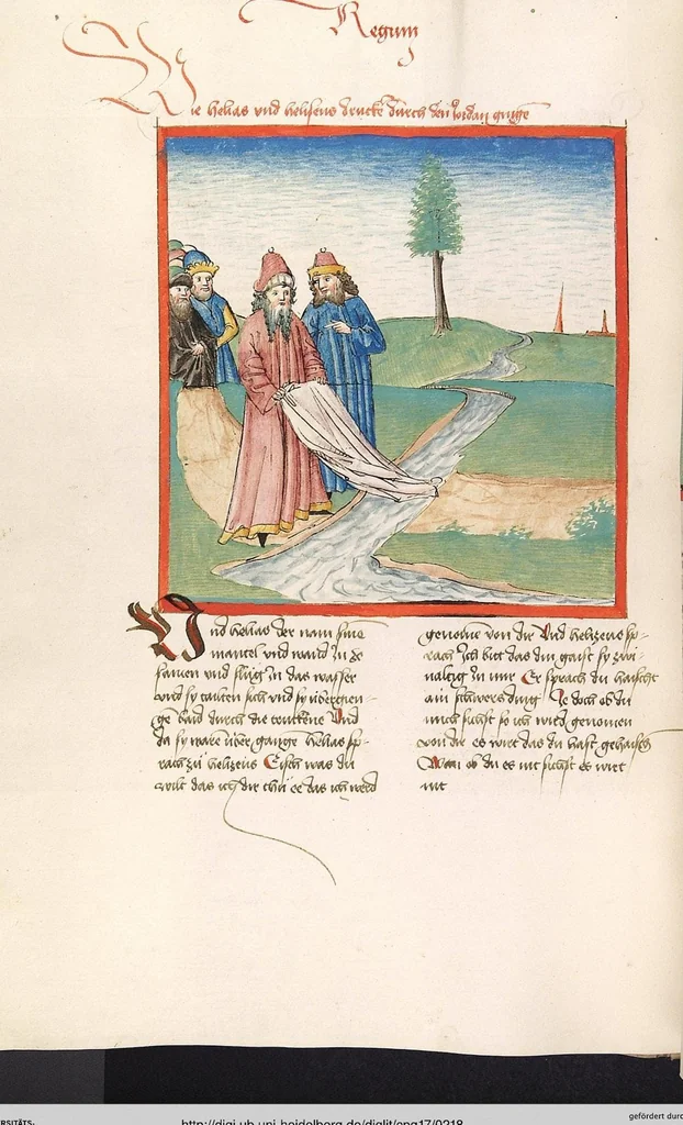 An illustration from Könige, Paralipomenon I und II, Esra, Tobias, Judith, Esther, Hiob, 1477, leaf 218