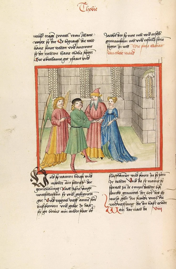 An illustration from Könige, Paralipomenon I und II, Esra, Tobias, Judith, Esther, Hiob, 1477, leaf 486