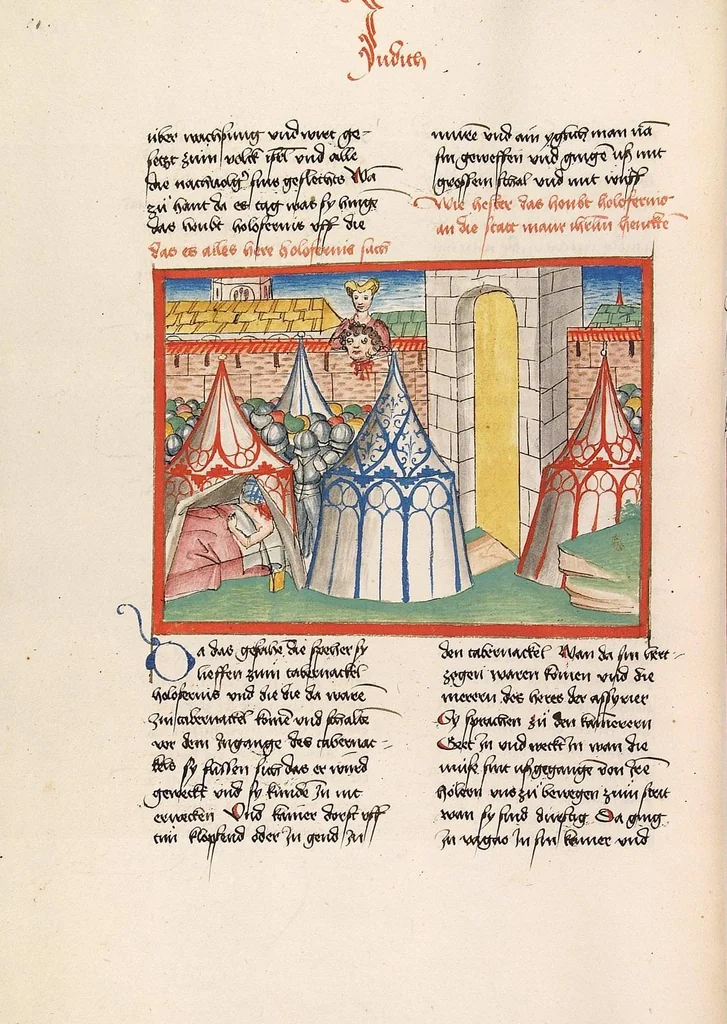 An illustration from Könige, Paralipomenon I und II, Esra, Tobias, Judith, Esther, Hiob, 1477, leaf 522
