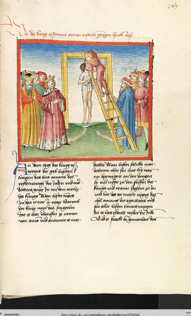 An illustration from Könige, Paralipomenon I und II, Esra, Tobias, Judith, Esther, Hiob, 1477, leaf 541