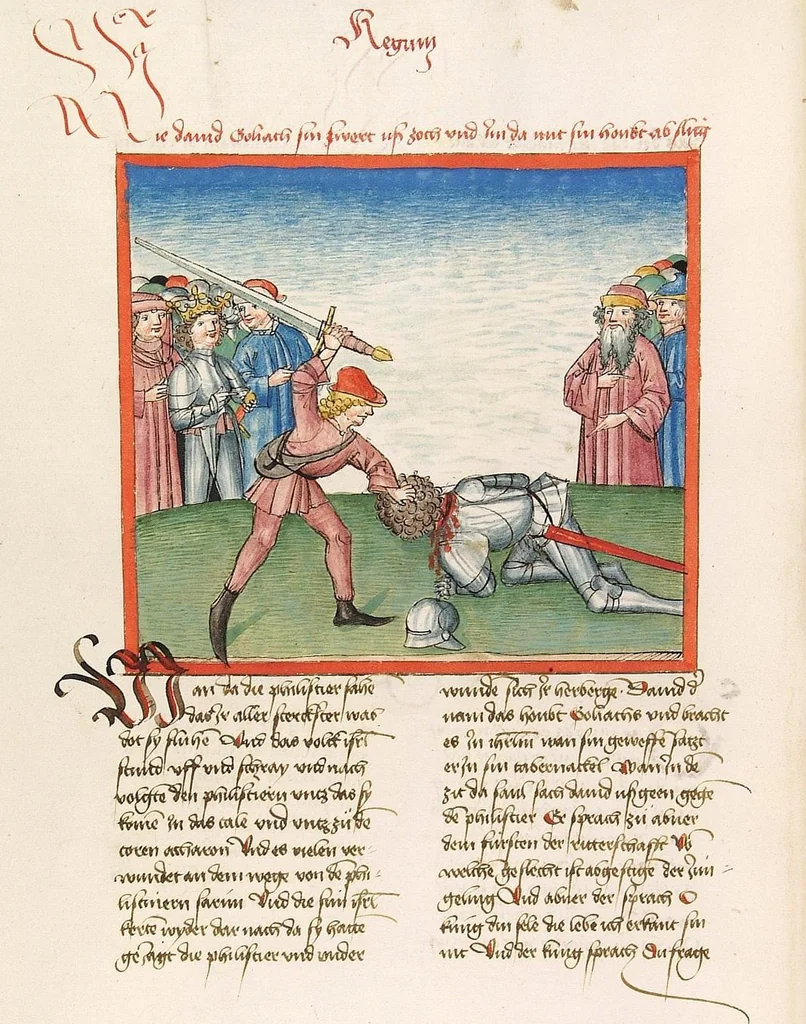 An illustration from Könige, Paralipomenon I und II, Esra, Tobias, Judith, Esther, Hiob, 1477, leaf 62