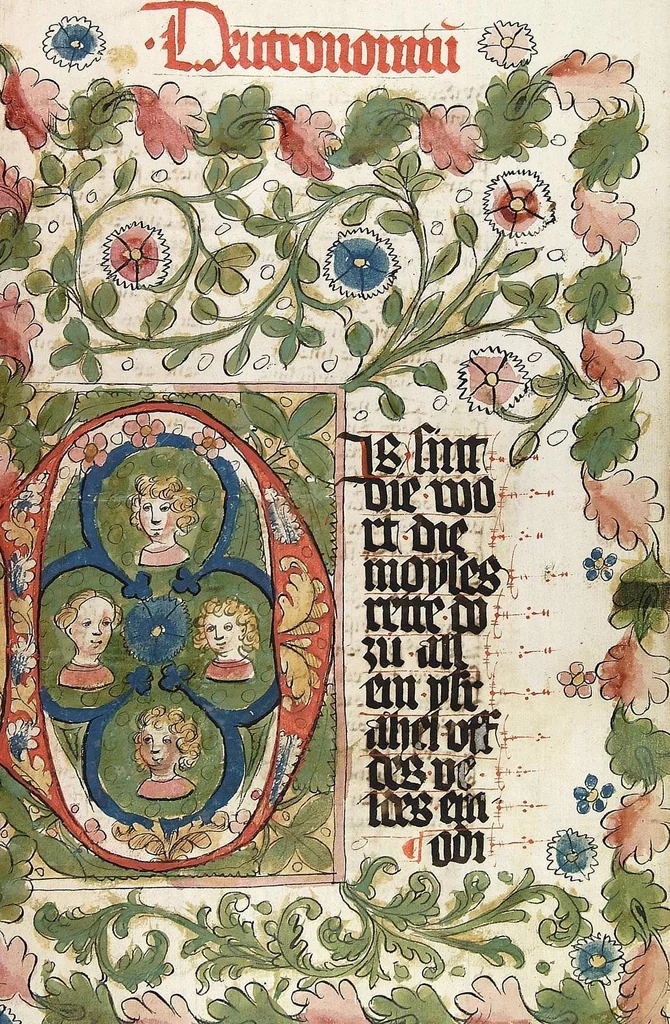 An illustration from AT (Bücher Mose, Josua, Richter), 1441, leaf 495