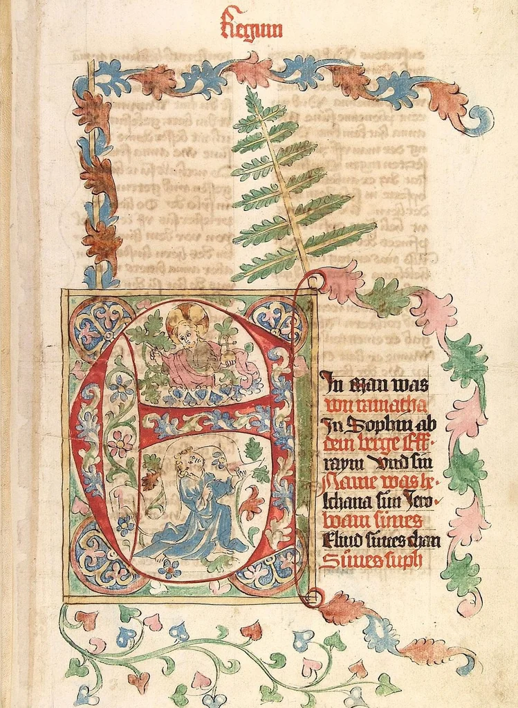 An illustration from AT ( Bücher der Könige, Paralipomenon I und II), 1441, leaf 13