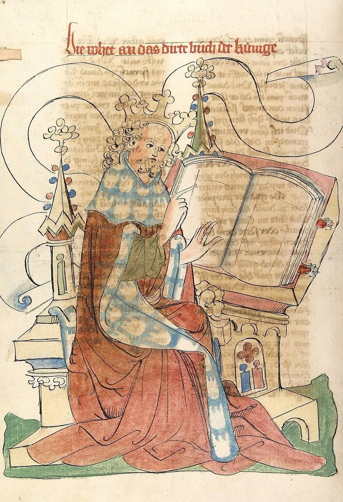 An illustration from AT ( Bücher der Könige, Paralipomenon I und II), 1441, leaf 166