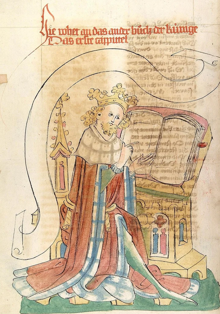An illustration from AT ( Bücher der Könige, Paralipomenon I und II), 1441, leaf 98