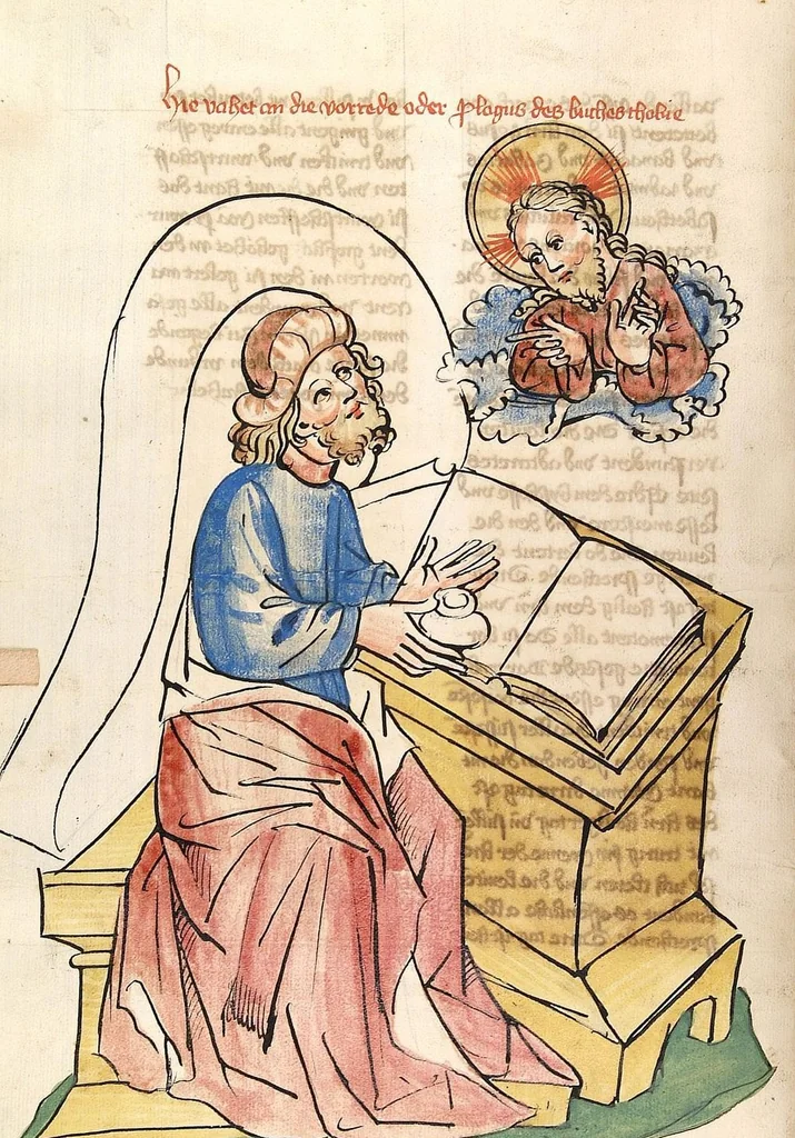 An illustration from AT (Bücher Esra, Nehemia, Tobias, Judith, Esther, Hiob, Psalter, Parabole, Ecclesiastes, Cantica, Sapientia, Ecclesiasticu), 1441, leaf 116