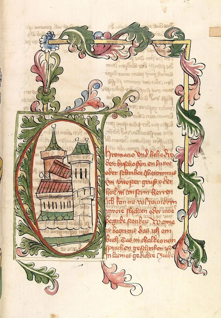 An illustration from AT (Bücher Esra, Nehemia, Tobias, Judith, Esther, Hiob, Psalter, Parabole, Ecclesiastes, Cantica, Sapientia, Ecclesiasticu), 1441, leaf 117