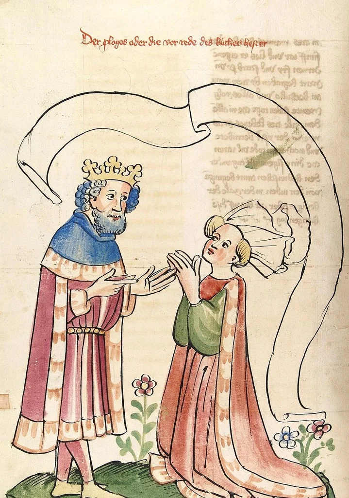 An illustration from AT (Bücher Esra, Nehemia, Tobias, Judith, Esther, Hiob, Psalter, Parabole, Ecclesiastes, Cantica, Sapientia, Ecclesiasticu), 1441, leaf 180