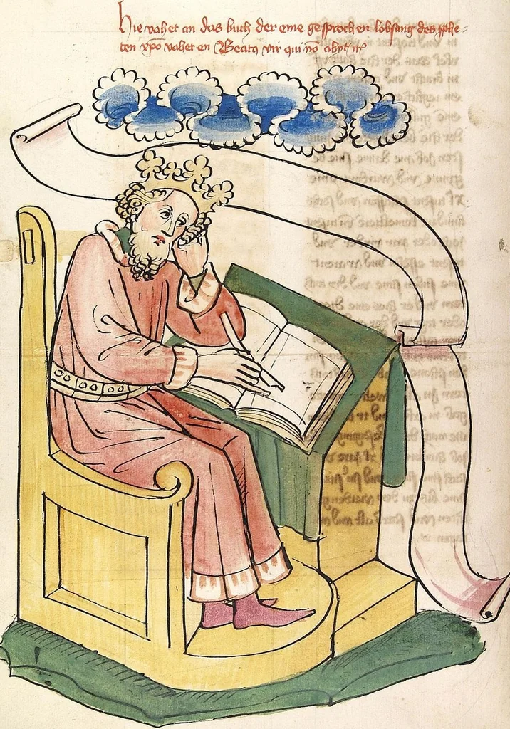 An illustration from AT (Bücher Esra, Nehemia, Tobias, Judith, Esther, Hiob, Psalter, Parabole, Ecclesiastes, Cantica, Sapientia, Ecclesiasticu), 1441, leaf 294