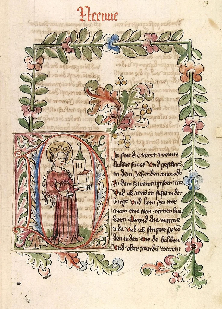 An illustration from AT (Bücher Esra, Nehemia, Tobias, Judith, Esther, Hiob, Psalter, Parabole, Ecclesiastes, Cantica, Sapientia, Ecclesiasticu), 1441, leaf 41