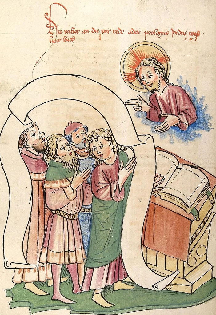 An illustration from AT (Bücher Esra, Nehemia, Tobias, Judith, Esther, Hiob, Psalter, Parabole, Ecclesiastes, Cantica, Sapientia, Ecclesiasticu), 1441, leaf 490