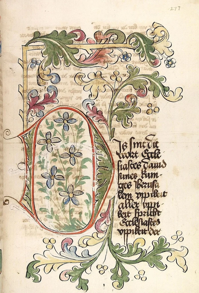 An illustration from AT (Bücher Esra, Nehemia, Tobias, Judith, Esther, Hiob, Psalter, Parabole, Ecclesiastes, Cantica, Sapientia, Ecclesiasticu), 1441, leaf 557