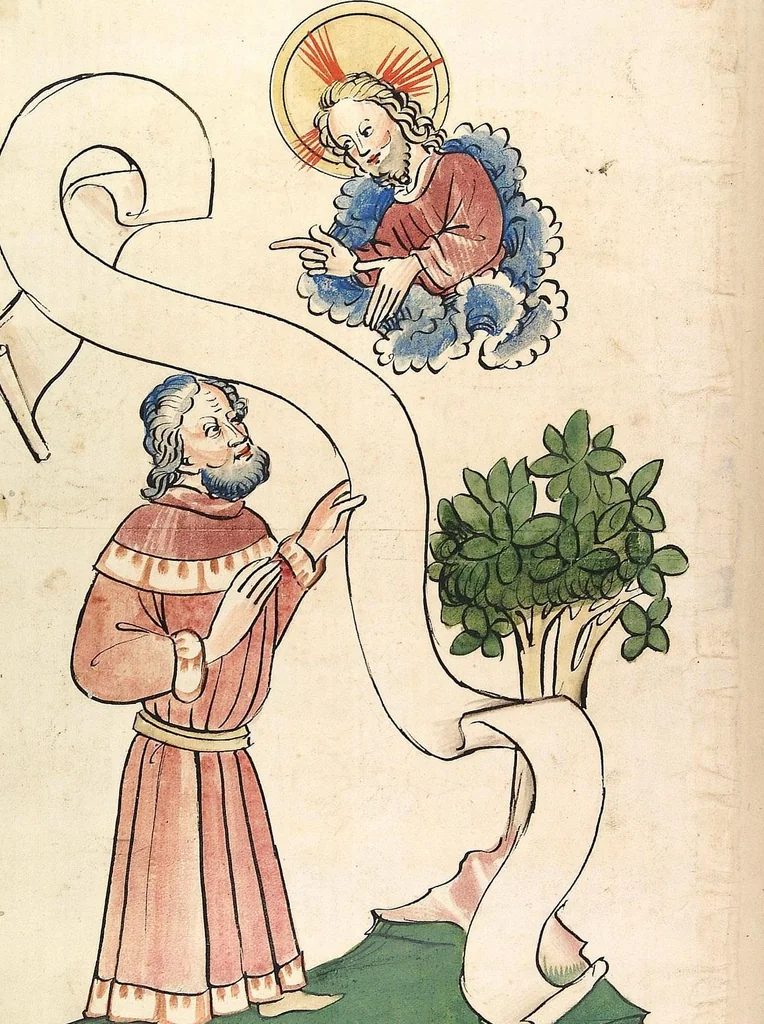 An illustration from AT (Bücher Esra, Nehemia, Tobias, Judith, Esther, Hiob, Psalter, Parabole, Ecclesiastes, Cantica, Sapientia, Ecclesiasticu), 1441, leaf 6