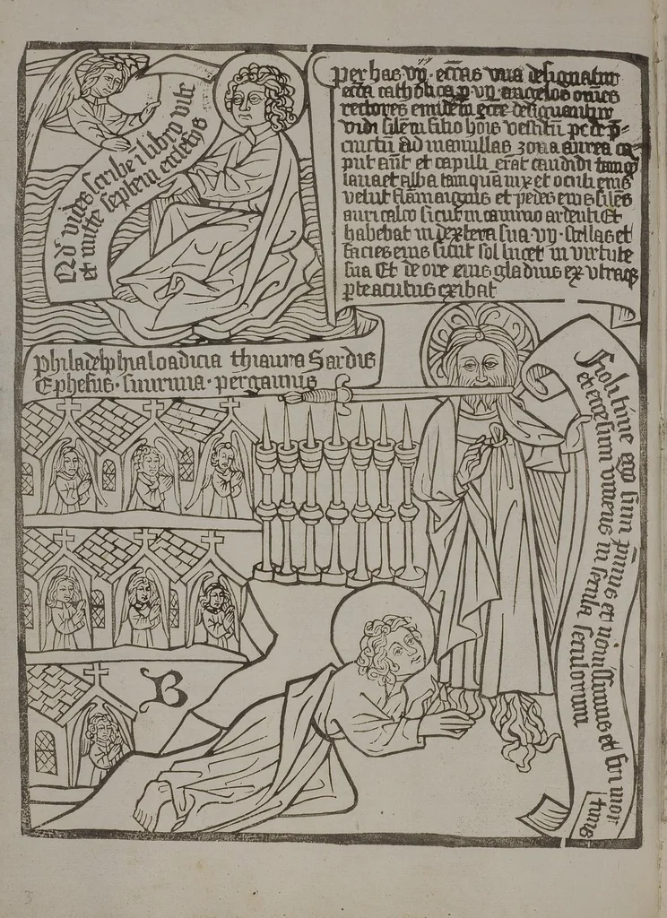 An illustration from Apokalypse, lat. (Blockbuch), 1469, leaf 10