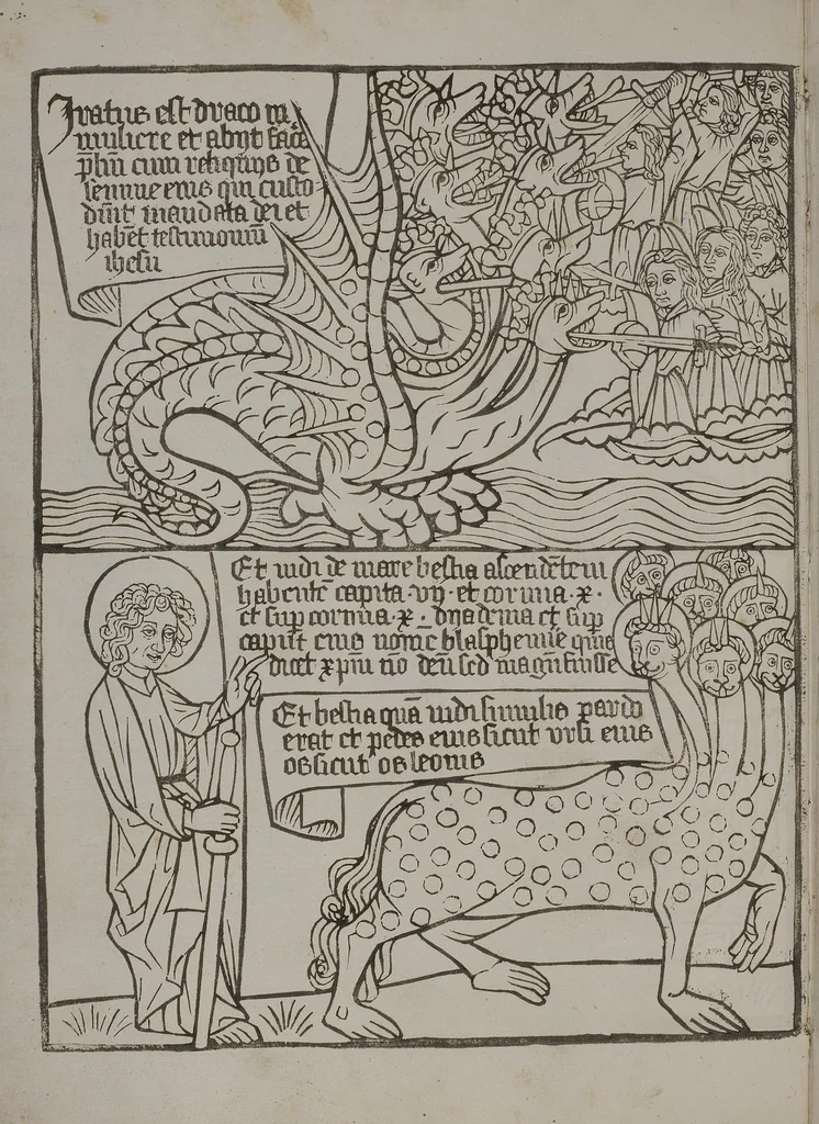An illustration from Apokalypse, lat. (Blockbuch), 1469, leaf 48