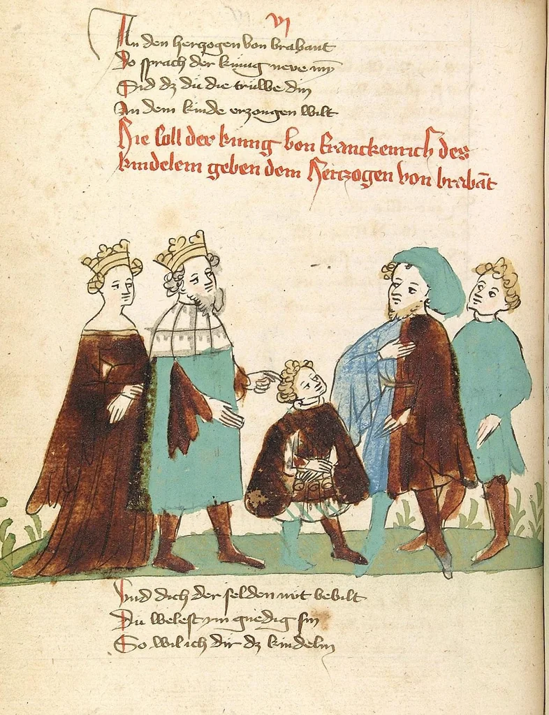 An illustration from Willehalm von Orlens, 1420, leaf 104