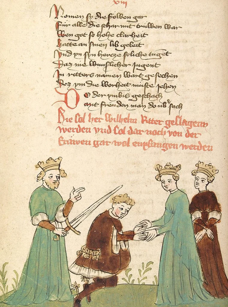An illustration from Willehalm von Orlens, 1420, leaf 226