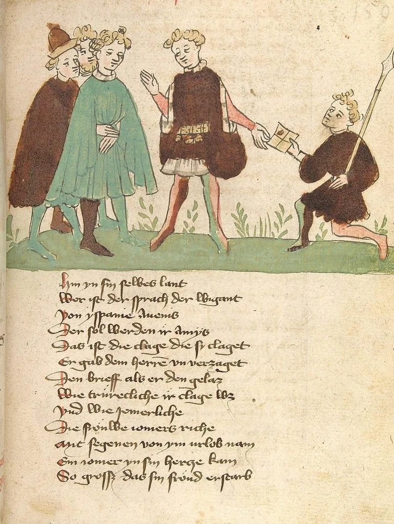 An illustration from Willehalm von Orlens, 1420, leaf 323