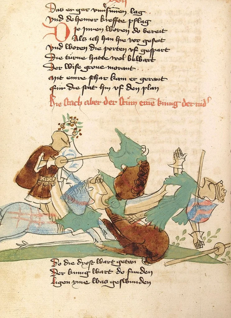 An illustration from Willehalm von Orlens, 1420, leaf 412