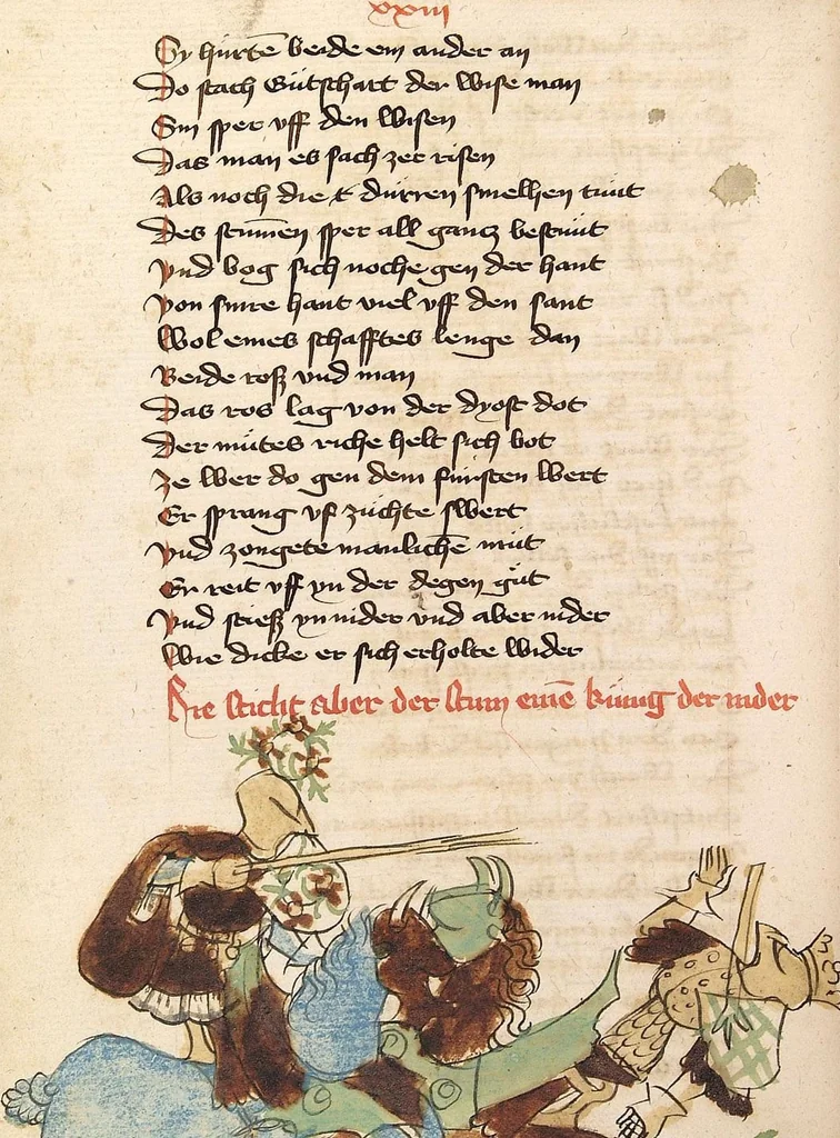 An illustration from Willehalm von Orlens, 1420, leaf 422