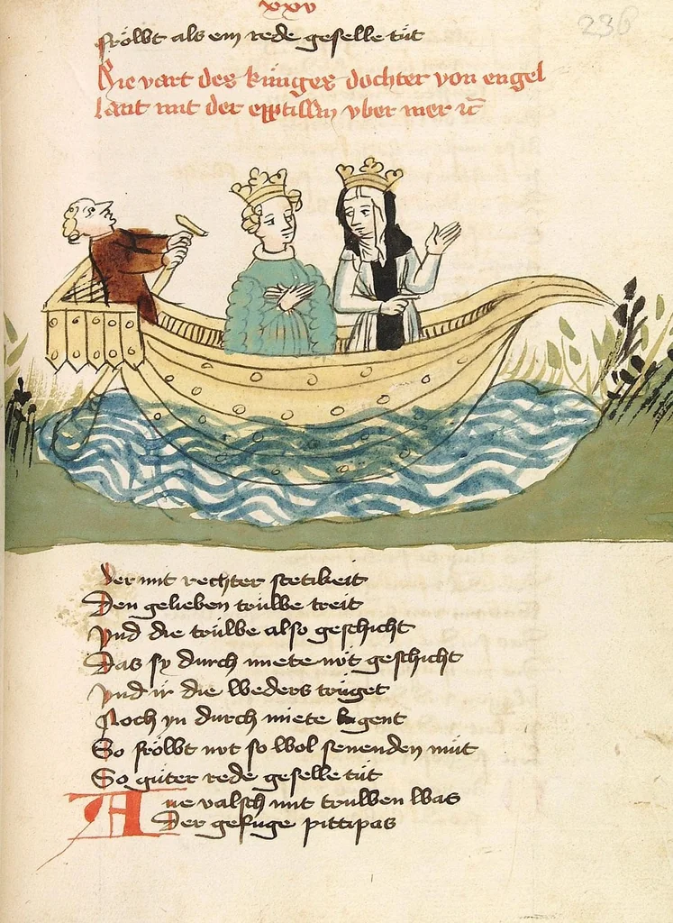 An illustration from Willehalm von Orlens, 1420, leaf 477