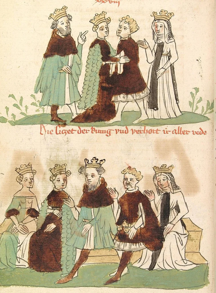 An illustration from Willehalm von Orlens, 1420, leaf 498