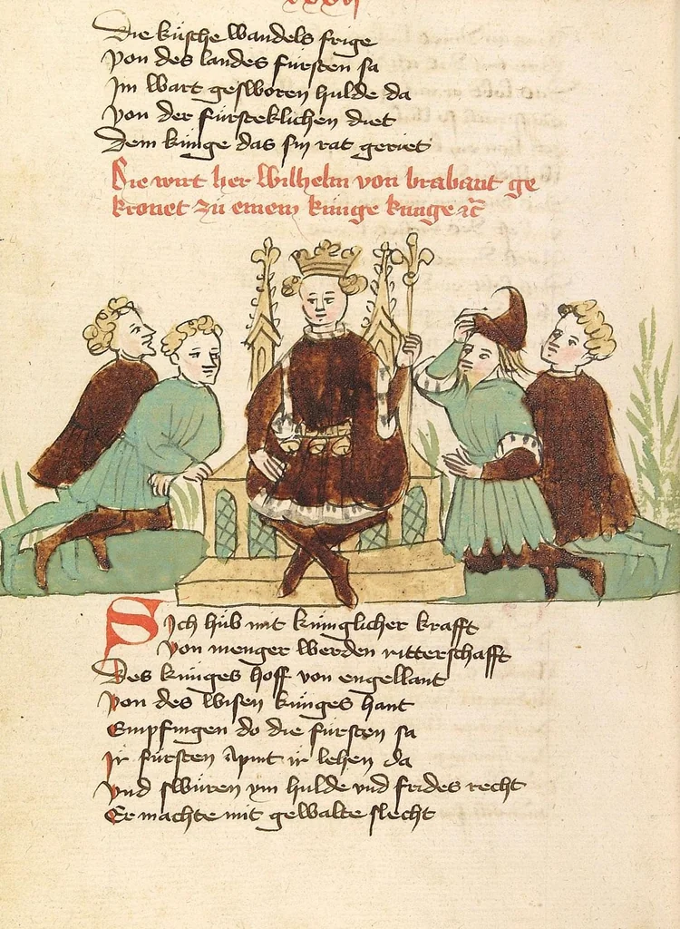 An illustration from Willehalm von Orlens, 1420, leaf 566