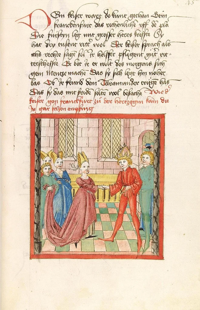 An illustration from 'Lohengrin' ; 'Friedrich von Schwaben', 1470, leaf 105
