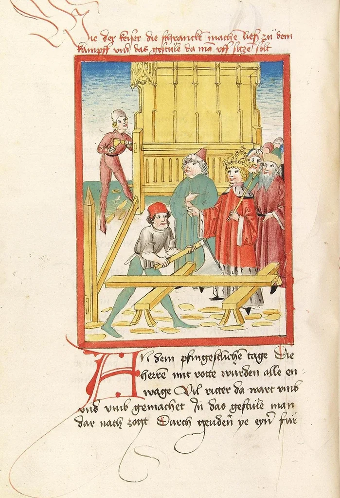 An illustration from 'Lohengrin' ; 'Friedrich von Schwaben', 1470, leaf 108