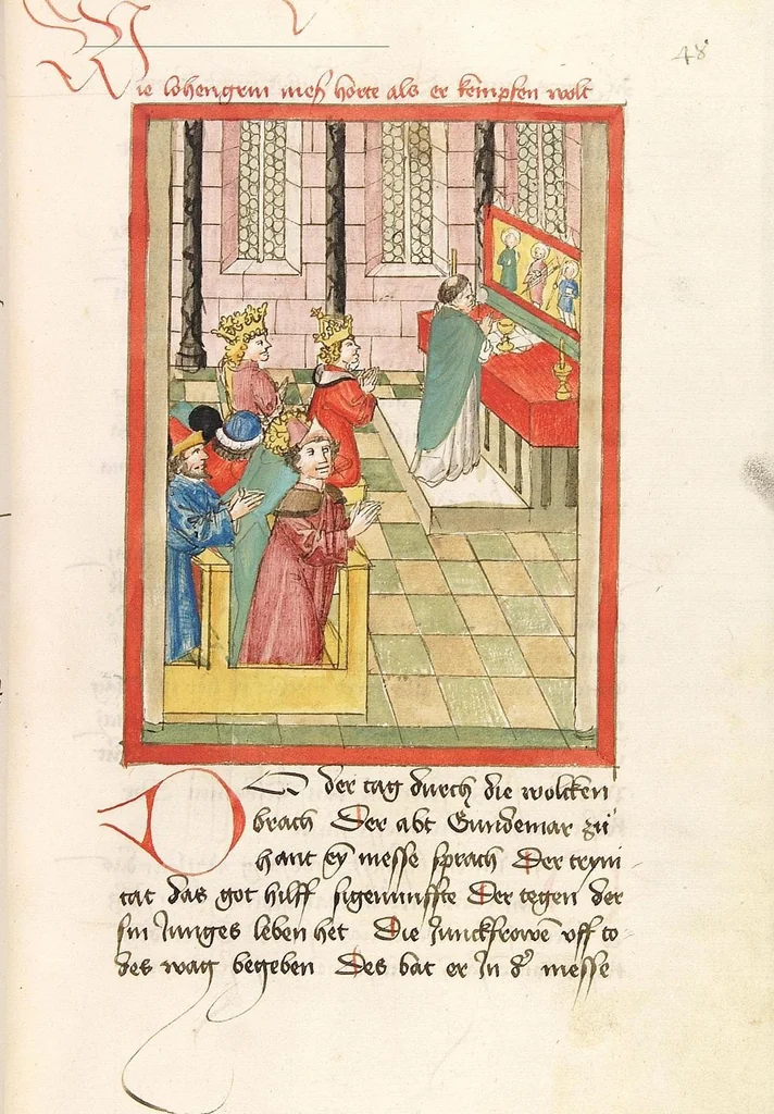 An illustration from 'Lohengrin' ; 'Friedrich von Schwaben', 1470, leaf 111