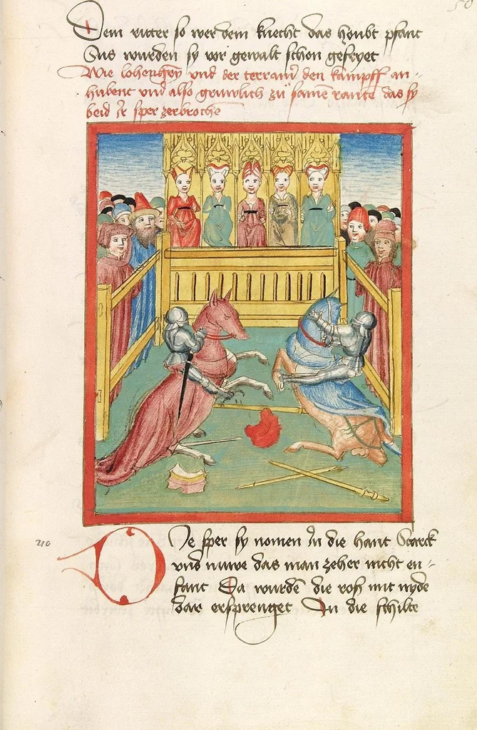 An illustration from 'Lohengrin' ; 'Friedrich von Schwaben', 1470, leaf 115