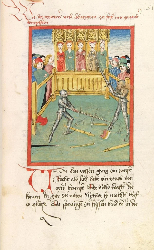 An illustration from 'Lohengrin' ; 'Friedrich von Schwaben', 1470, leaf 117