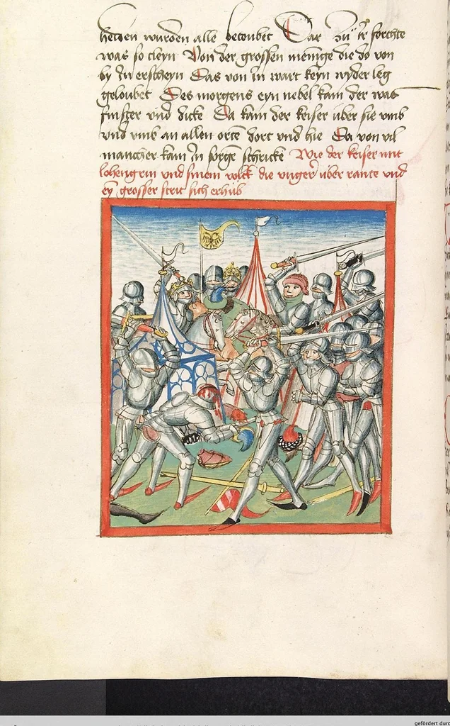 An illustration from 'Lohengrin' ; 'Friedrich von Schwaben', 1470, leaf 148