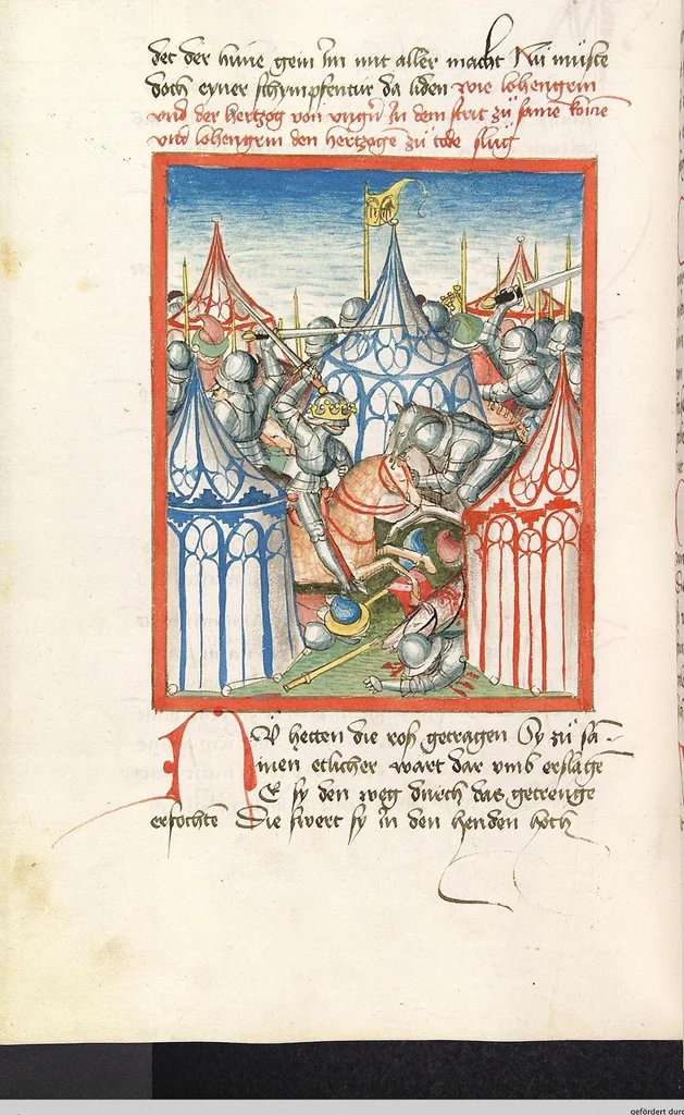 An illustration from 'Lohengrin' ; 'Friedrich von Schwaben', 1470, leaf 150