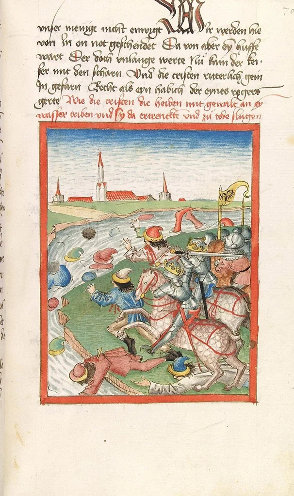 An illustration from 'Lohengrin' ; 'Friedrich von Schwaben', 1470, leaf 155
