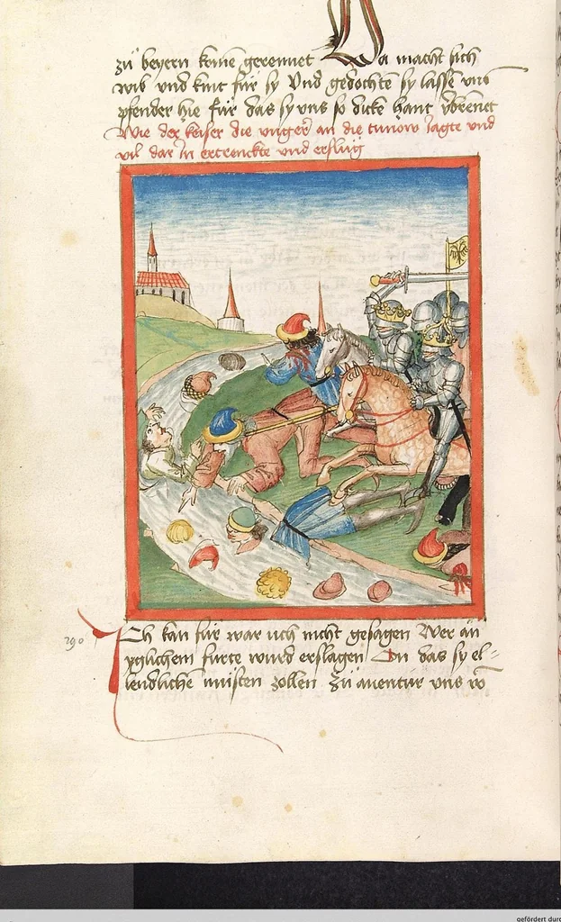 An illustration from 'Lohengrin' ; 'Friedrich von Schwaben', 1470, leaf 158