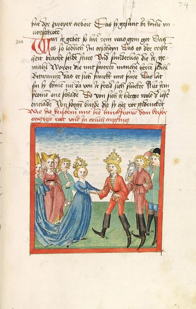 An illustration from 'Lohengrin' ; 'Friedrich von Schwaben', 1470, leaf 163