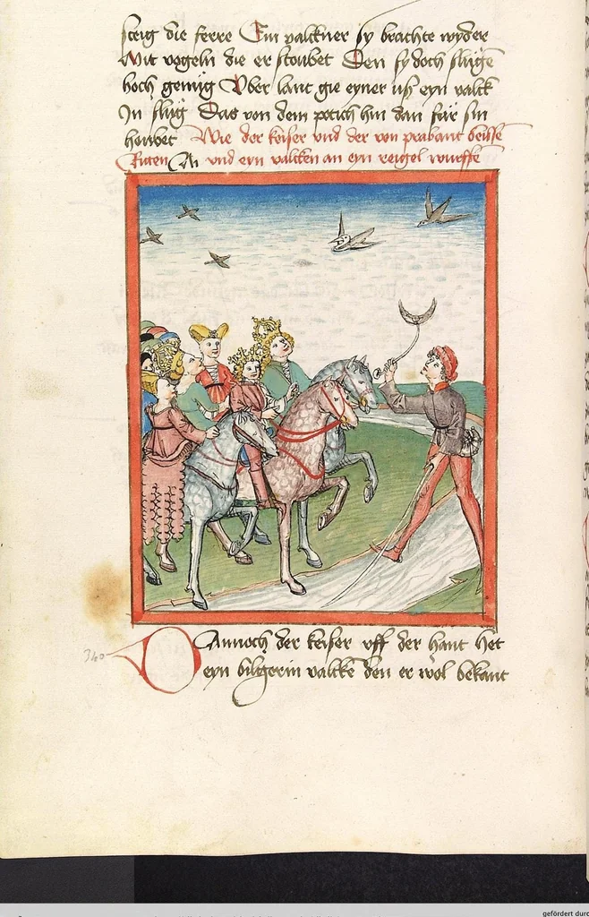 An illustration from 'Lohengrin' ; 'Friedrich von Schwaben', 1470, leaf 184