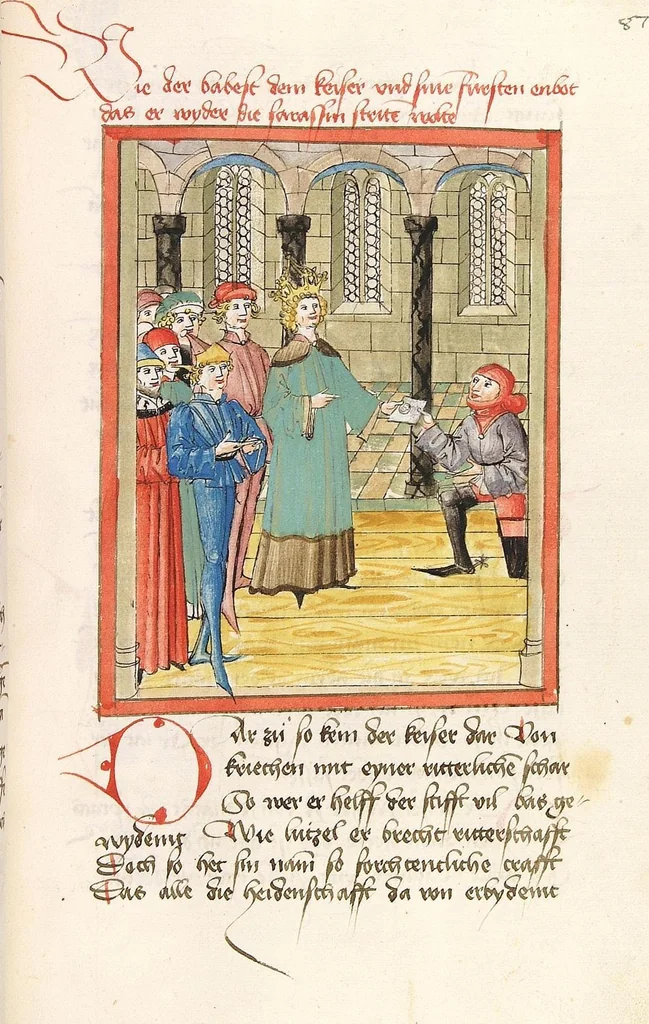 An illustration from 'Lohengrin' ; 'Friedrich von Schwaben', 1470, leaf 189