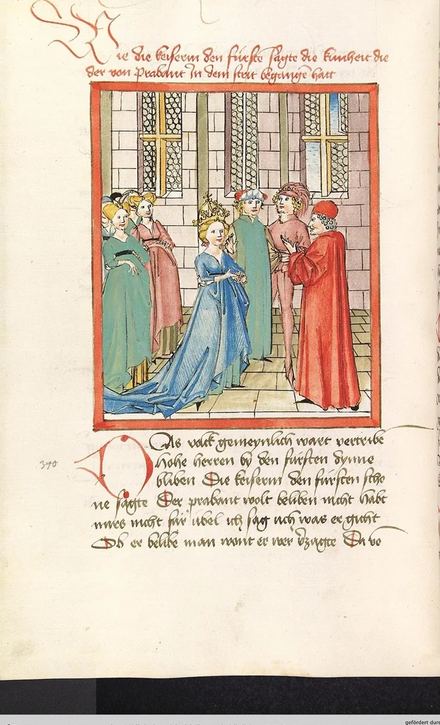 An illustration from 'Lohengrin' ; 'Friedrich von Schwaben', 1470, leaf 198