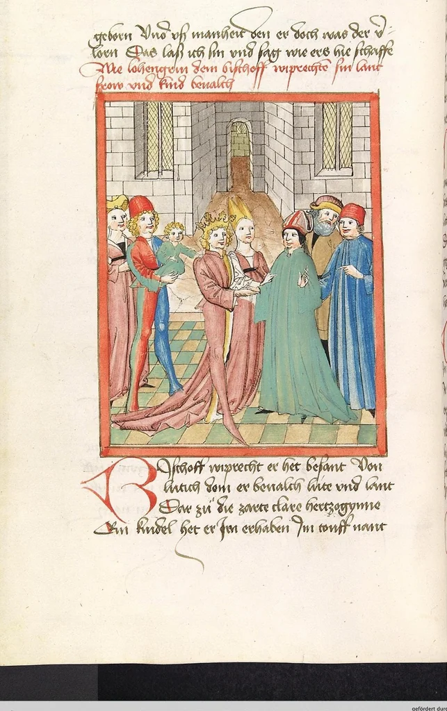 An illustration from 'Lohengrin' ; 'Friedrich von Schwaben', 1470, leaf 202