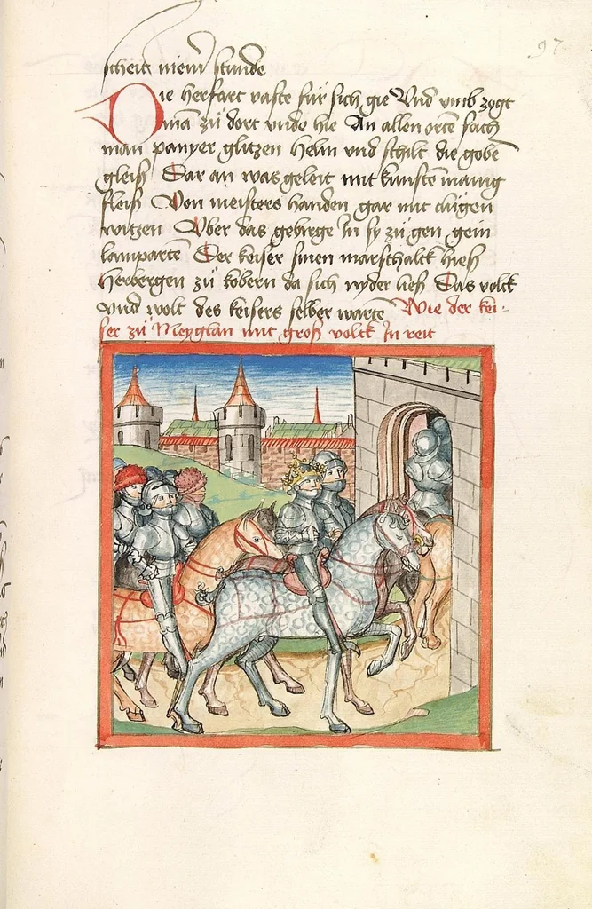 An illustration from 'Lohengrin' ; 'Friedrich von Schwaben', 1470, leaf 209