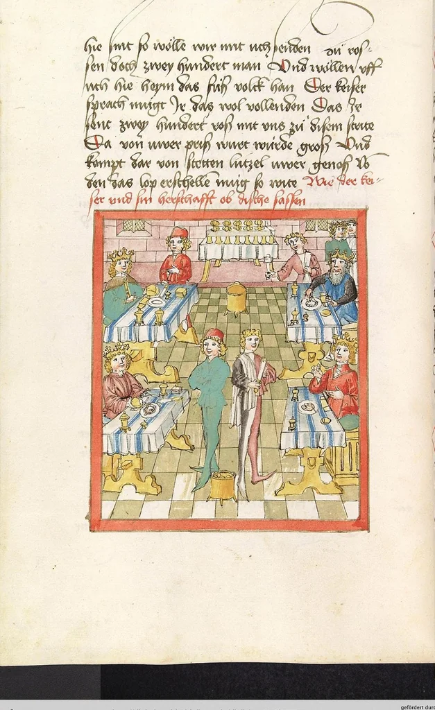 An illustration from 'Lohengrin' ; 'Friedrich von Schwaben', 1470, leaf 212