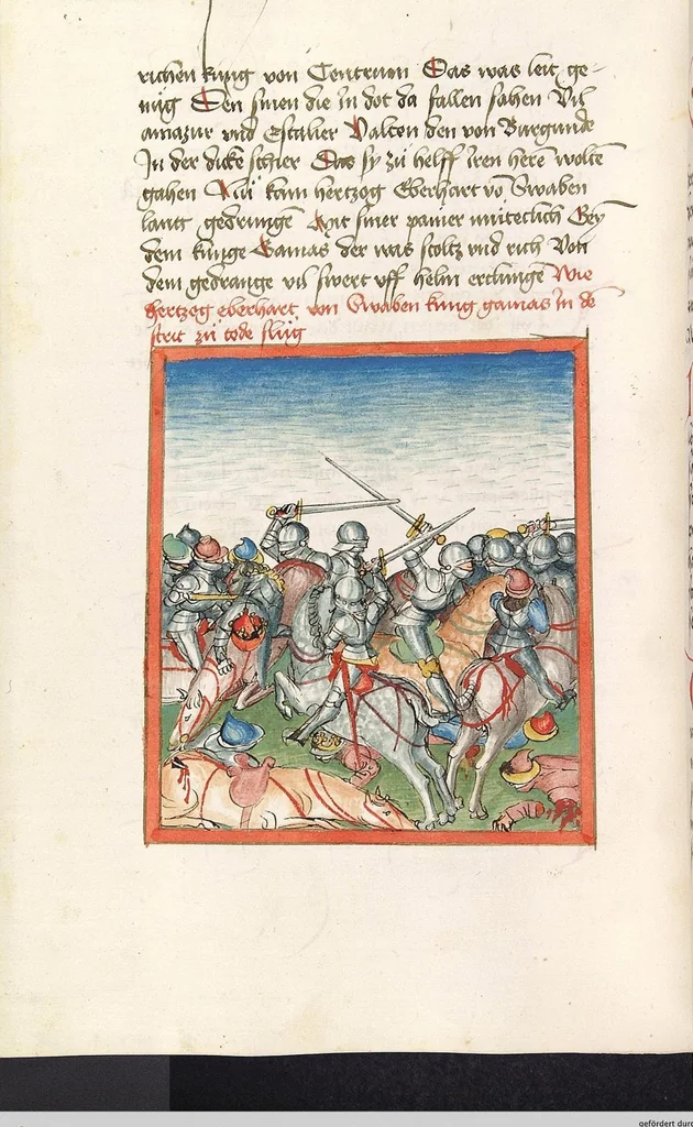 An illustration from 'Lohengrin' ; 'Friedrich von Schwaben', 1470, leaf 230