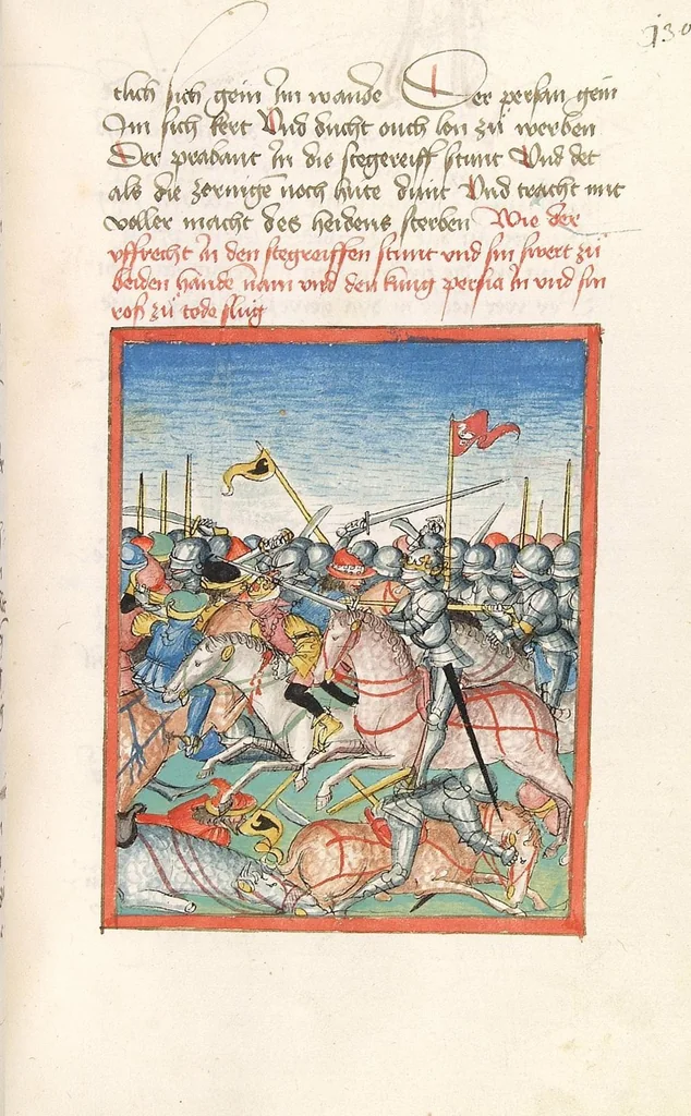 An illustration from 'Lohengrin' ; 'Friedrich von Schwaben', 1470, leaf 275